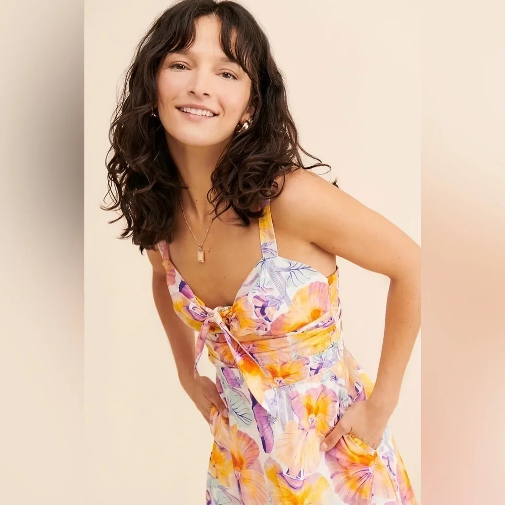 NWT Anthropologie Cecilia Pettersson Tie-Front Midi Dress Size 10